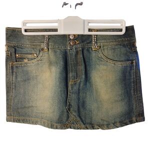 Lagaci Sport Women's Blue Denim Jean Mini Skirt Small